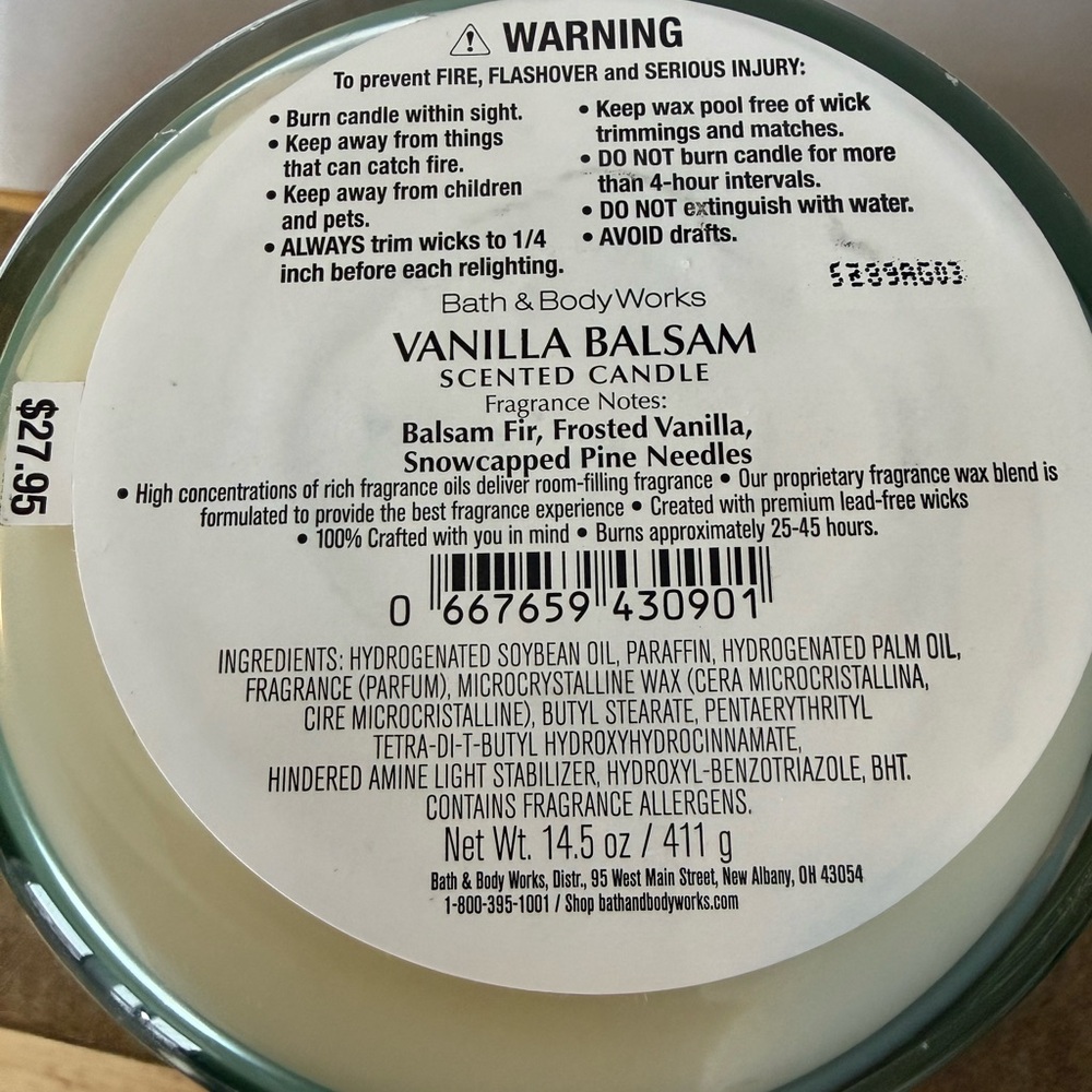 Bath & Body Works Vanilla Balsam (Pine) 3 wick Candle w/Essential Oils - Picture 4 of 4